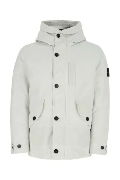 Stone Island Logo-patch Long-sleeved Hooded Jacket In Ice