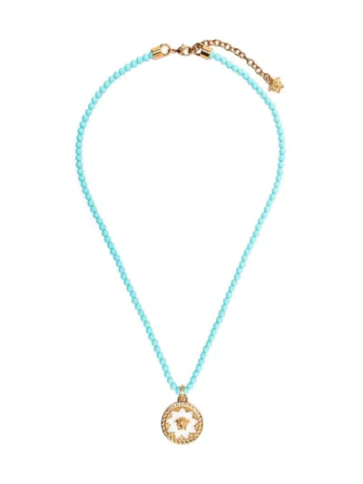 Versace Coral Pendant Necklace In Jhlo  Gold White Turquoise