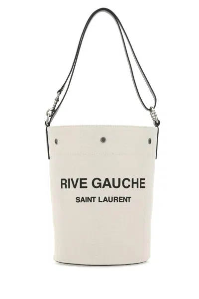 Saint Laurent Ivory Canvas Rive Gauche Bucket Bag In Multicolor