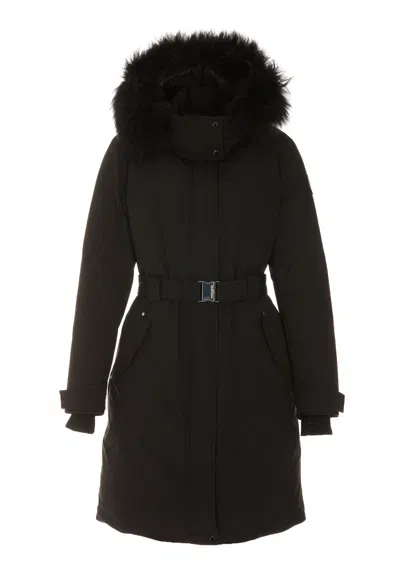 Woolrich Belted Mahan Padded Coat In Nero
