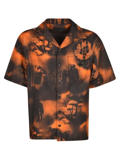 Prada Short-sleeve Printed Shirt In Orange
