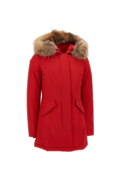 Woolrich Arctic Raccoon Parka In Red