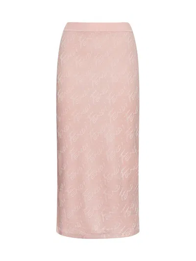 Fendi Logo Jacquard Elastic Waist Midi Skirt In Rosa