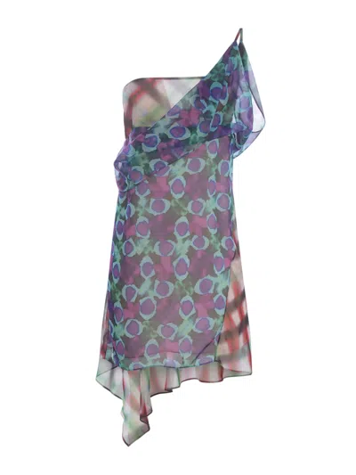 Dsquared2 Printed Chiffon Asymmetric Mini Dress In Viola