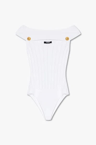 Balmain Babies'  Openwork Bodysuit In White