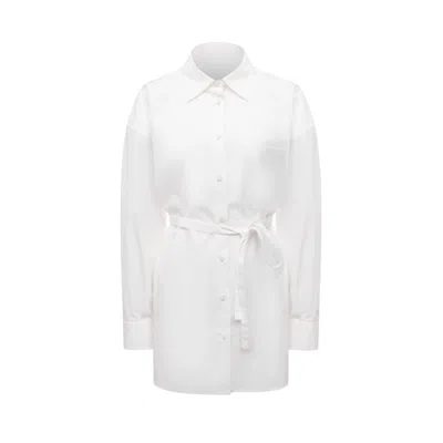 Valentino Belted Pique-paneled Cotton-poplin Shirt In White
