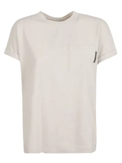 Brunello Cucinelli Patched Pocket Plain T-shirt In White Sand