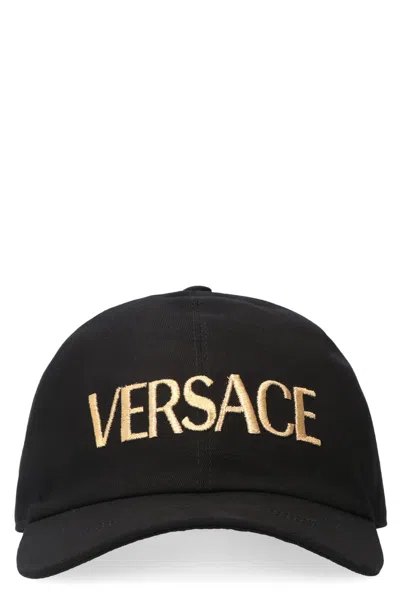 Versace Logo Embroidery Baseball Cap In Black