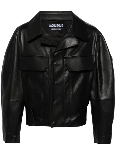 Jacquemus Le Blouson Pilota Cuir Jacket In Black