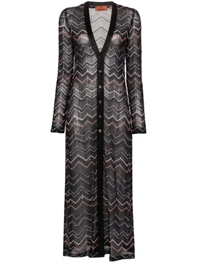 Missoni Zigzag Maxi Cardi-coat In Blue