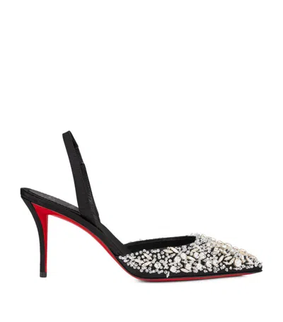 Christian Louboutin Queenissima Embellished Red Sole Slingback Pumps In Black/crystal