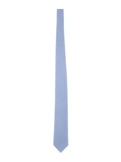 Ferragamo Tie With Tetris Print In Blue