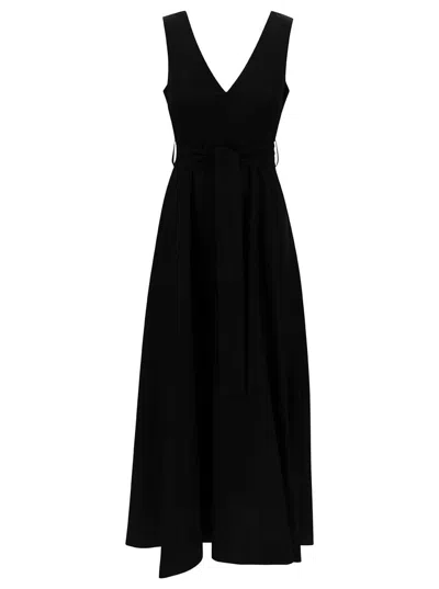 P.a.r.o.s.h Long Black Dress With Knot Detail In Cotton Woman