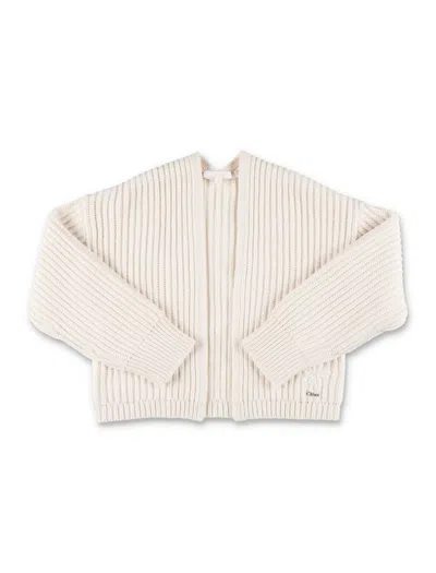 Chloé Kids' Logo-plaque Knitted Cardigan In White