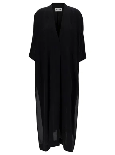 P.a.r.o.s.h. Maxi Black Loose Dress With V Neckline In Silk Woman