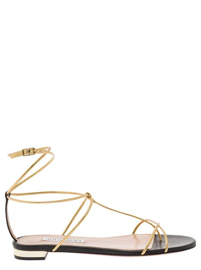 Aquazzura Roman Romance Flat Sandals In Grey