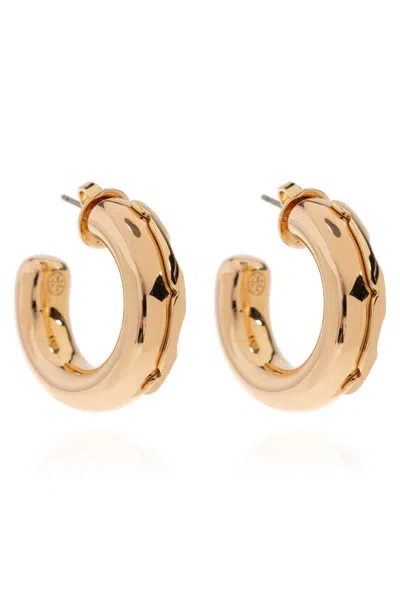 Tory Burch Logo Plaque Hoop Earrings In Gold