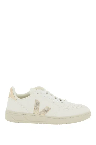 Veja White & Gold V-10 Chromefree Leather Sneakers In Extra White Platine (white)
