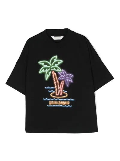 Palm Angels Kids' Black T-shirt For Boy With Palm Tree