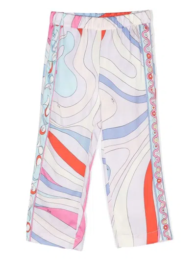Pucci Teen Girls Pink Iride Wide-leg Trousers In Multicolour