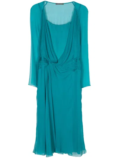 Alberta Ferretti Draped Crepe Midi Dress In Blue