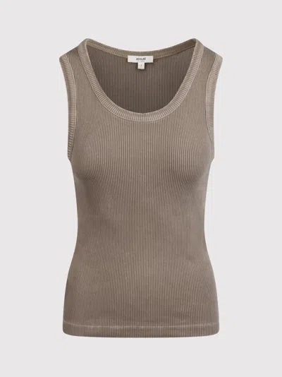 Agolde Ribbed Sleeveless Top In Verde