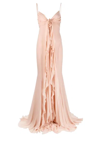 Blumarine Long Dress In Beige