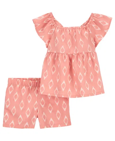 Carter's Babies' Toddler Girls Linen Top And Shorts, 2 Piece Set In Pink