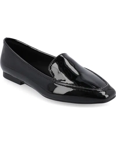 Journee Collection Women's Tullie Square Toe Loafers In Patent,black Faux Leather- Polyurethane