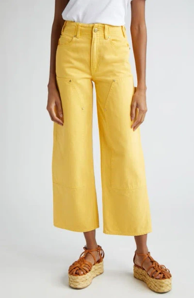 Ulla Johnson The Olympia Wide-leg Cropped Carpenter Denim Jeans In Dandelion Wash