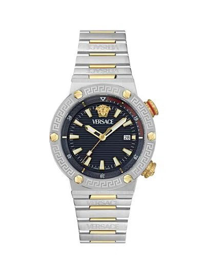Versace Men's Greca Logo Diver Stainless Steel Bracelet Watch/43mm In Two Tone