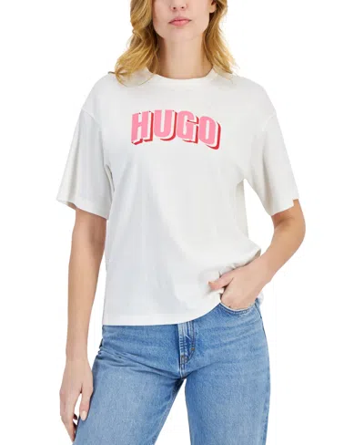 Hugo Women's Dropped-shoulder Short-sleeve Cotton Logo T-shirt In Natural