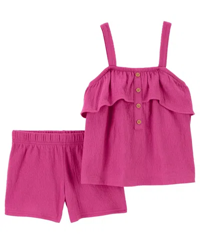 Carter's Babies' Toddler Girls Crinkle Jersey Tank Top And Shorts, 2 Piece Set In Pink