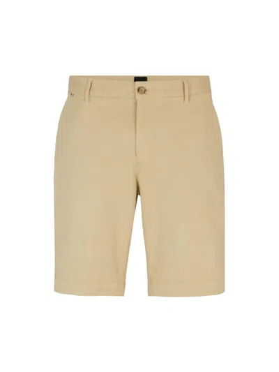 Hugo Boss Slim-fit Shorts In Stretch-cotton Twill In Light Beige