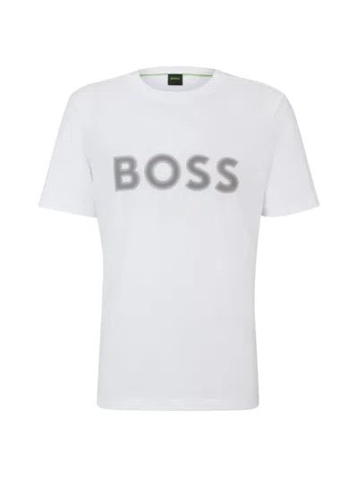 Hugo Boss Cotton-jersey Regular-fit T-shirt With Mesh Logo In White