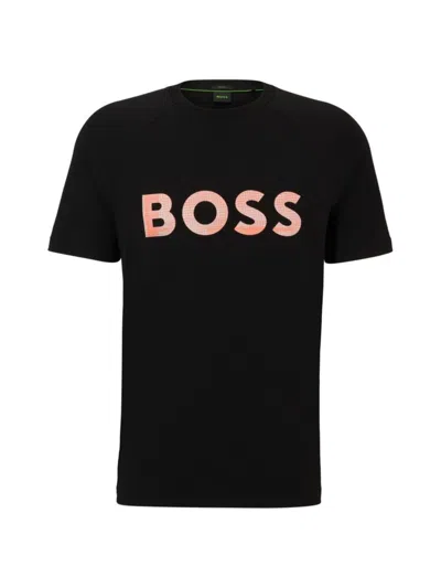 Hugo Boss Stretch-cotton Regular-fit T-shirt With Seasonal Logo In Black