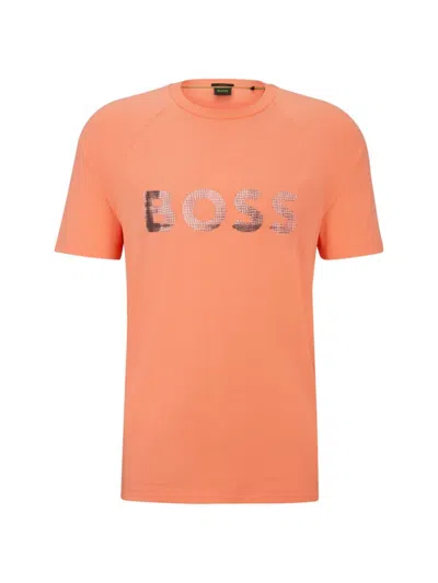 Hugo Boss Stretch-cotton Regular-fit T-shirt With Seasonal Logo In Light Red