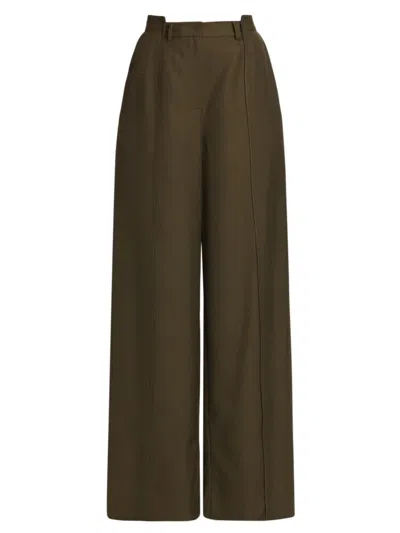 Jason Wu Collection Stepped Waistband Trousers In Deep Olive Multi