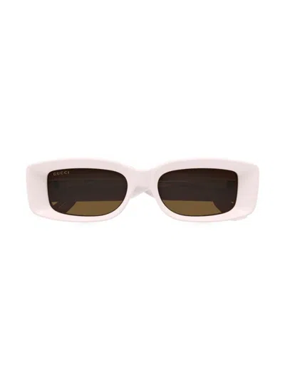 Gucci Beveled Acetate Rectangle Sunglasses In Shiny Solid Ivory