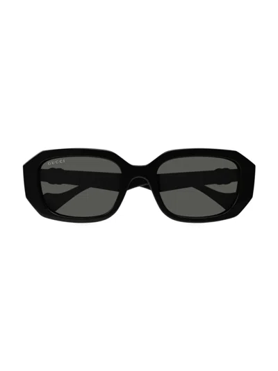 Gucci Geometric Plastic Rectangle Sunglasses In Black Grey