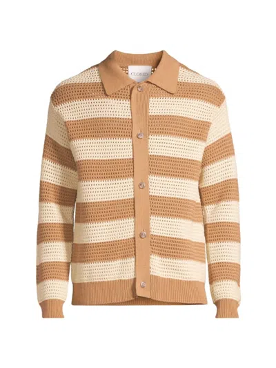 Closed Stripe Open Stitch Organic Cotton Polo Cardigan In Sandalwood