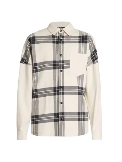 Palm Angels Checked Flannel Overshirt In Off White,anthracite