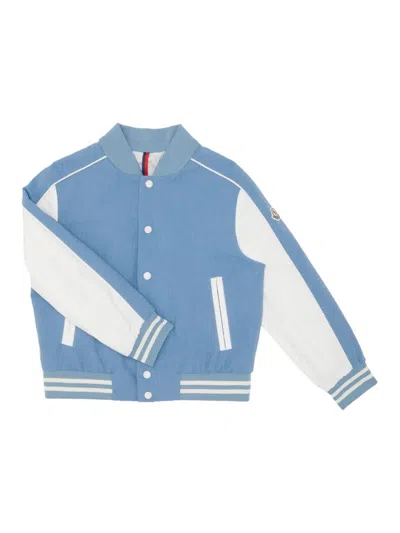 Moncler Kids' Bomber En Denim Kobby In Light Blue