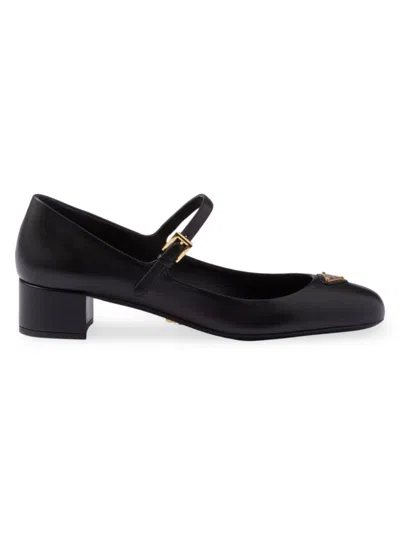 Prada Leather Mary Jane Ballerina Pumps In Nero