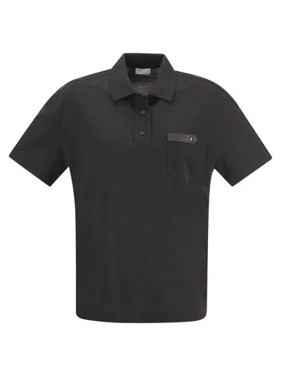 Brunello Cucinelli Lightweight Cotton Jersey Polo Shirt With Precious Button Tab In Black
