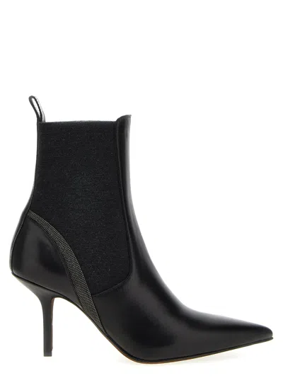 Brunello Cucinelli Monile Leather Ankle Boots Boots, Ankle Boots Black