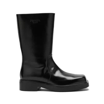 Prada Leather Boots In Black