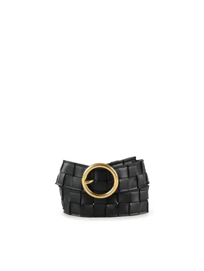 Bottega Veneta Belt In Woven Nappa In Black-gold