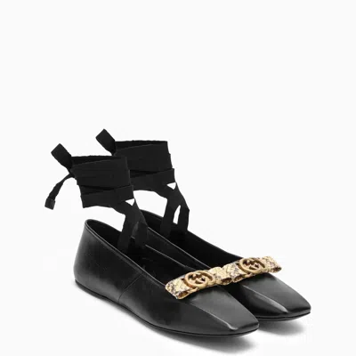 Gucci Black Ballerina With Ribbons