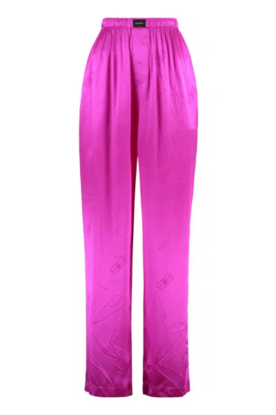 Balenciaga Silk Pyjama Trousers In Fuchsia